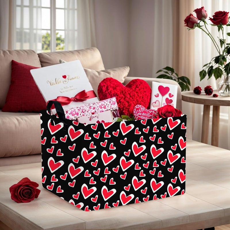SETAMA Cute Large Valentine's Day Gift Basket Empty Heart Decor Storage Bin for Kid Baby Room Décor (Black Background Love) - Image 2